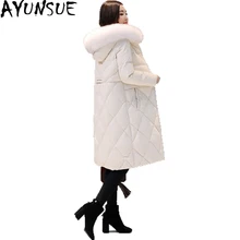 AYUNSUE женский зимний пуховик натуральный большой меховой воротник пуховое пальто белое модное женское теплое тонкое пальто однотонная длинная парка ST490
