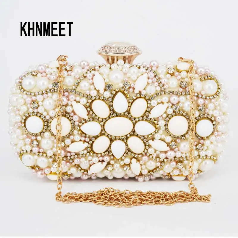 Fashion Beige Women Beaded Evening Bag Banquet Clutch Dreaming Wedding Purses Party Designer ...