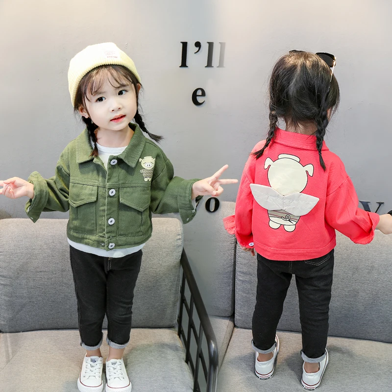 

baby Girls short coat 1-9 years old cartoon print pig cotton jacket green and red optional kids Candy color cute sweet wild