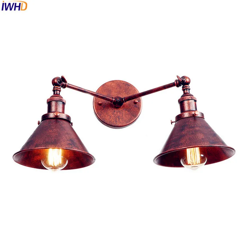 

IWHD 2 Heads Rust Retro LED Wall Lamp Vintage Home Lighting Adjustable Arm Industrial Wall Sconces Applique Murale Luminaire