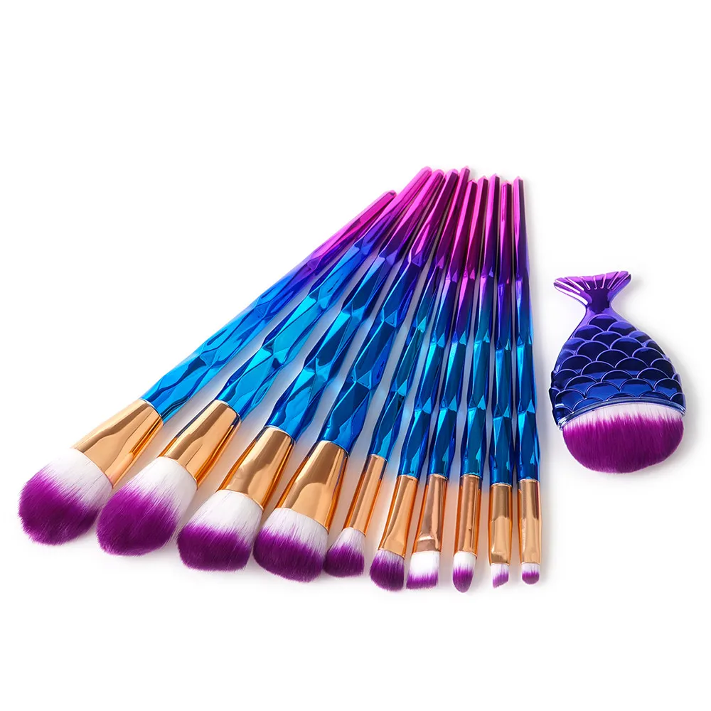 

New Fashion Style 11Pcs Diamond Makeup Brush Set Dazzle Glitter Big Fish Tail Foundation Brushs Pinceau de maquillage zsmw