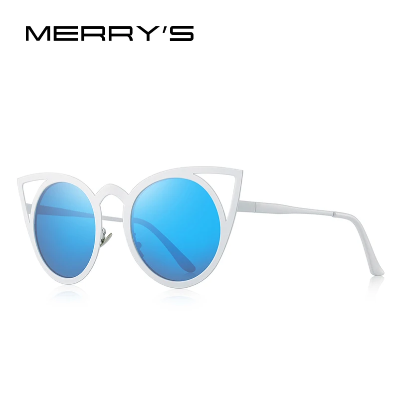 MERRYS дизайнерские женские солнцезащитные очки кошачий глаз, женские трендовые солнцезащитные очки, круглые очки с защитой от уф400 лучей S8064N - Цвет линз: C04 Blue