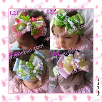 

free shipping 120pcs 4'' M2MG Layered Korker Hair Bow (without headbands) layer hair bows solid ribbon hair bows