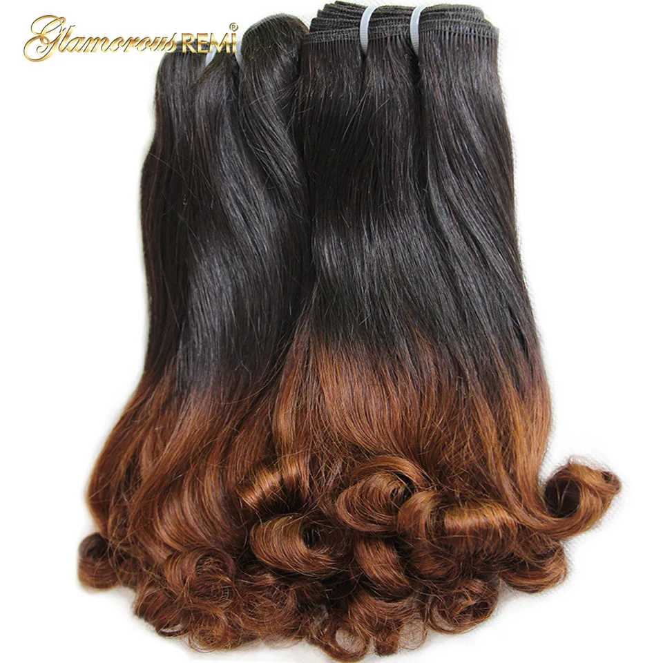 

Ombre Human Hair Double Drawn Brazilian 3 Bundles Bouncy Curly Hair Fumi Funmi Spring Curl Remy Hair Weave Extensions 2 Tone