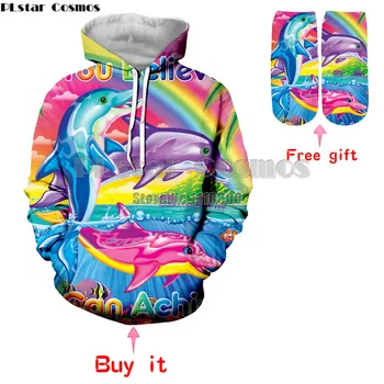 

PLstar Cosmos Lisa Frank cute dolphin Sweatshirt hoodies Psychedelic 3d Printed Hoodies Women Men Autumn Fall Style Jumper