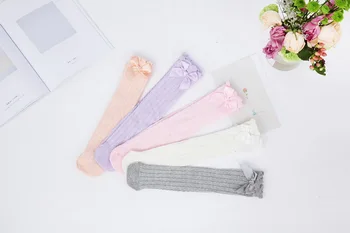

DHL 100pair Spring Autumn Baby Long Tube Socks Lovely Sweet Twist Butterfly Knot Lace Pure cotton Baby girl Knee High Socks