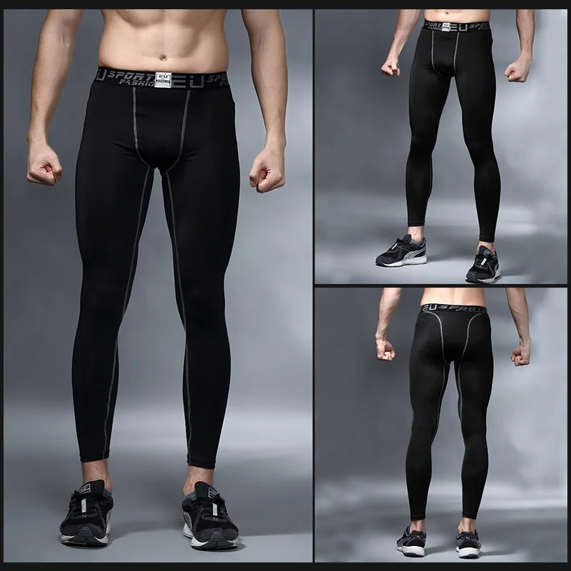 Mens compression pants bodybuilding jogger fitness exercise skinny