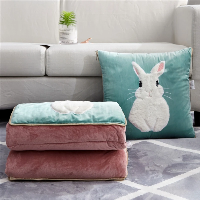 Милое одеяло с кроликом, 2 в 1, хлопковая подстилка-подушка в скандинавском стиле, мягкое стеганое одеяло для дома, для детей, декоративная диванная подушка подушки
