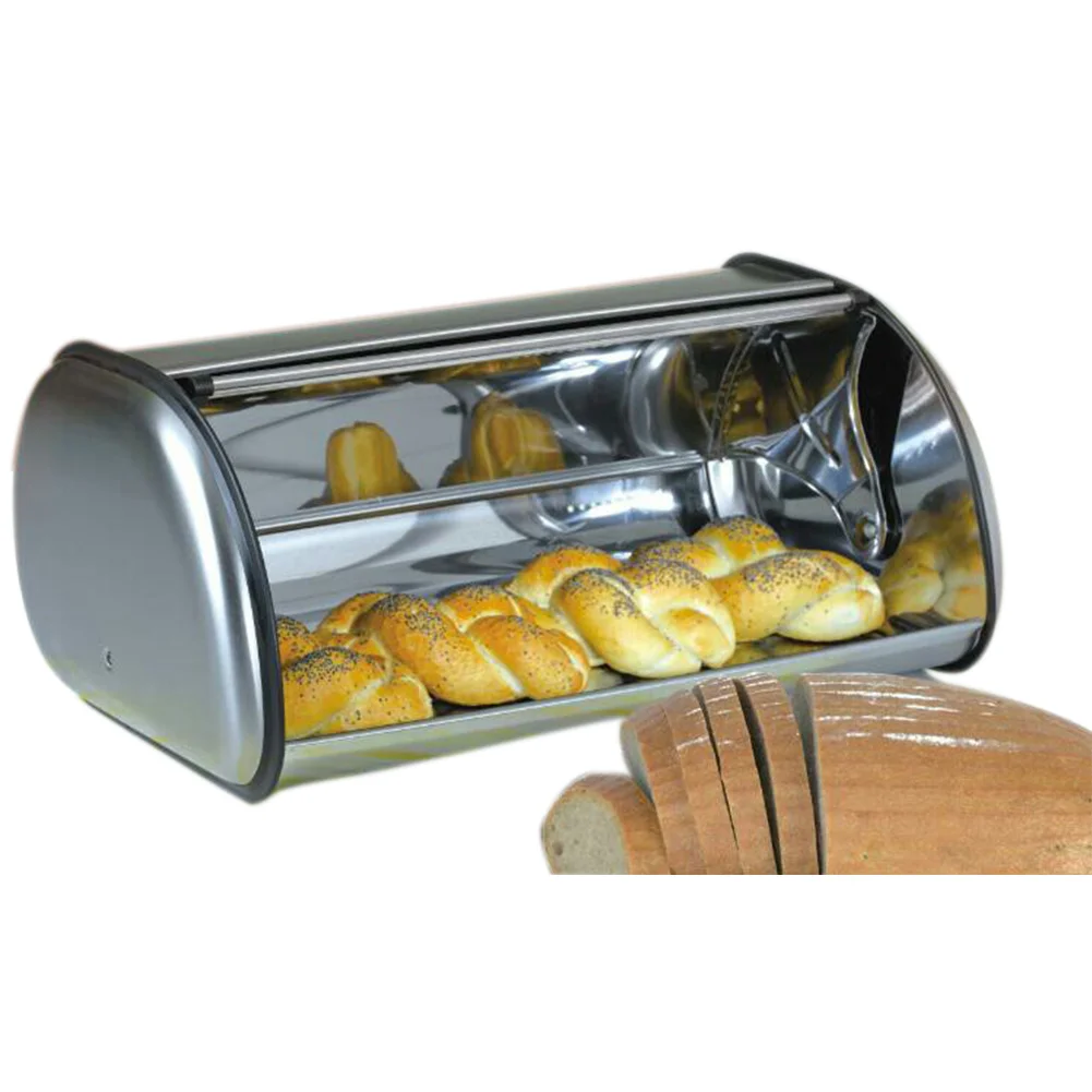 Stainless Steel Roll Top Bread Box Storage Bin Kitchen Container Pastry