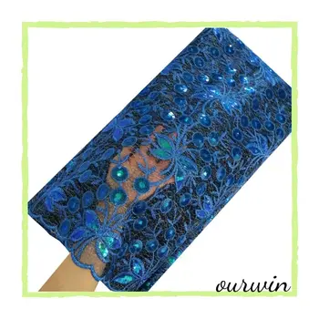 

Latest african lace fabric lake blue lace fabric 5 yards/lot nigerian fabrics lace material for african women wedding party