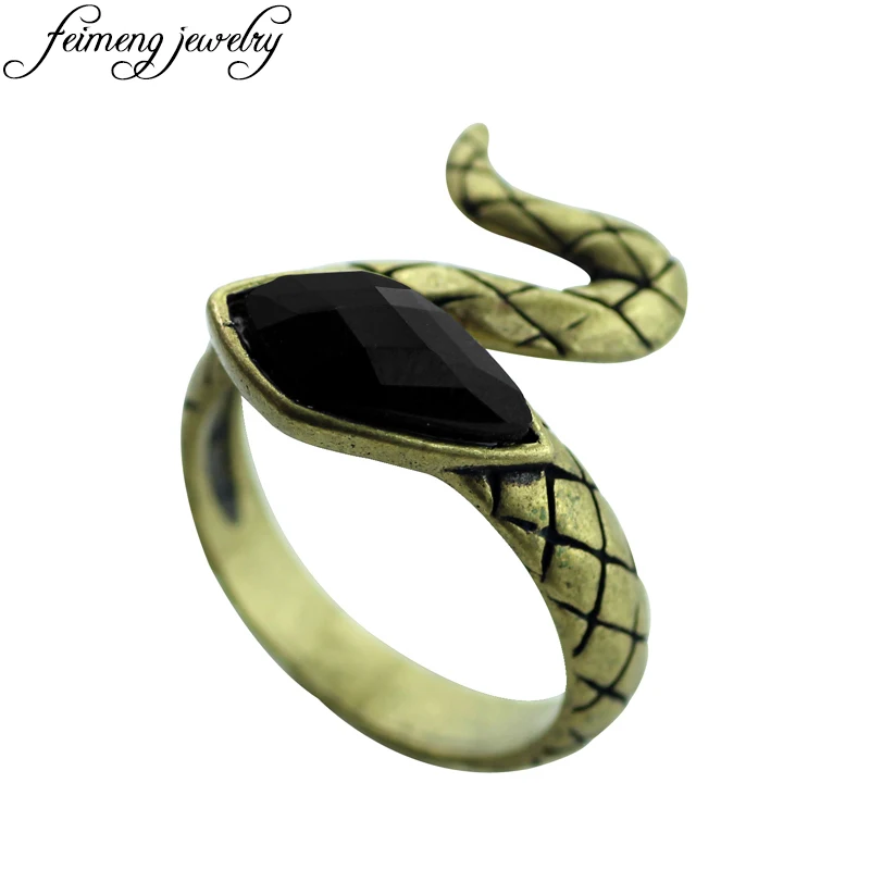 

Hogwarts Slytherin House Crest Ring Bronze Snake Black Crystal Rings High Quality Punk Style Rings For Women Men Fashion Jewelry