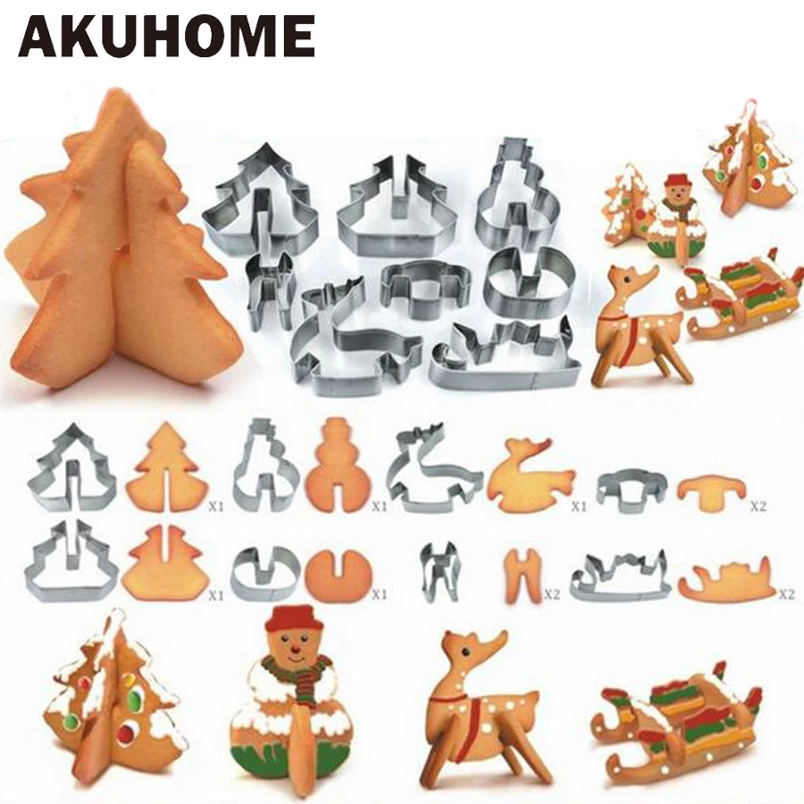 

8pcs 3D Stainless Steel Cookie Mold Christmas Scenario Cookie Cutters Metal Fondant Cutter Baking Tool