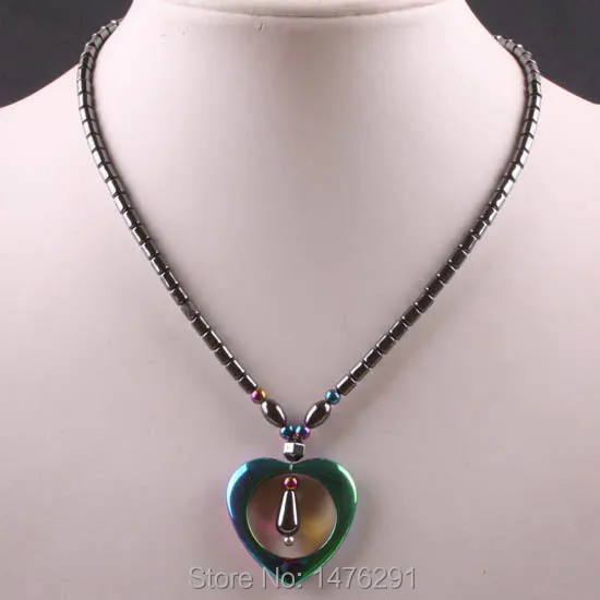 

Multi-Colored Hematite Heart Bead Pendant Necklace 18"L