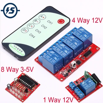 

IR Infrared Wireless Receiver Relay Driving Module + Wireless Remote Transmitter Control Switch 3-5V 12V 1 4 8 Channel