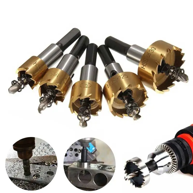 

5Pcs Carbide Tip HSS Drill Bit Saw 16-30mm High Speed Steel Metal Wood Drilling Set Opener Hole Cut Bits Tool 16/18.5/20/25/30mm