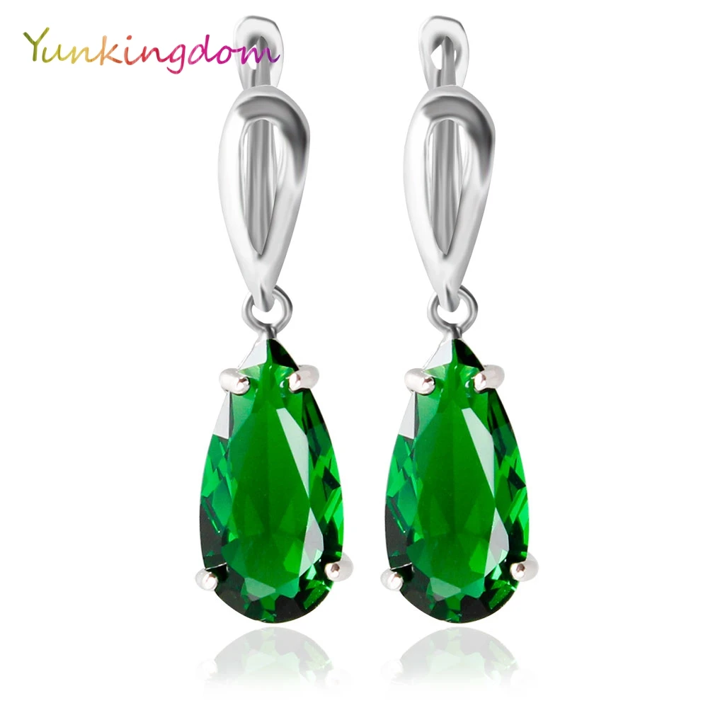 

Yunkingdom Fashion Charm Hoop Earings For Women White Gold Color 5 colors Crystal Water Drop Design Earring