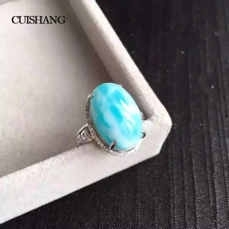 CSJ Настоящее Larimar кольца 925 пробы серебро натуральный синий Caribbean Larimar обручальные кольца для женщин дамы девушки подарок