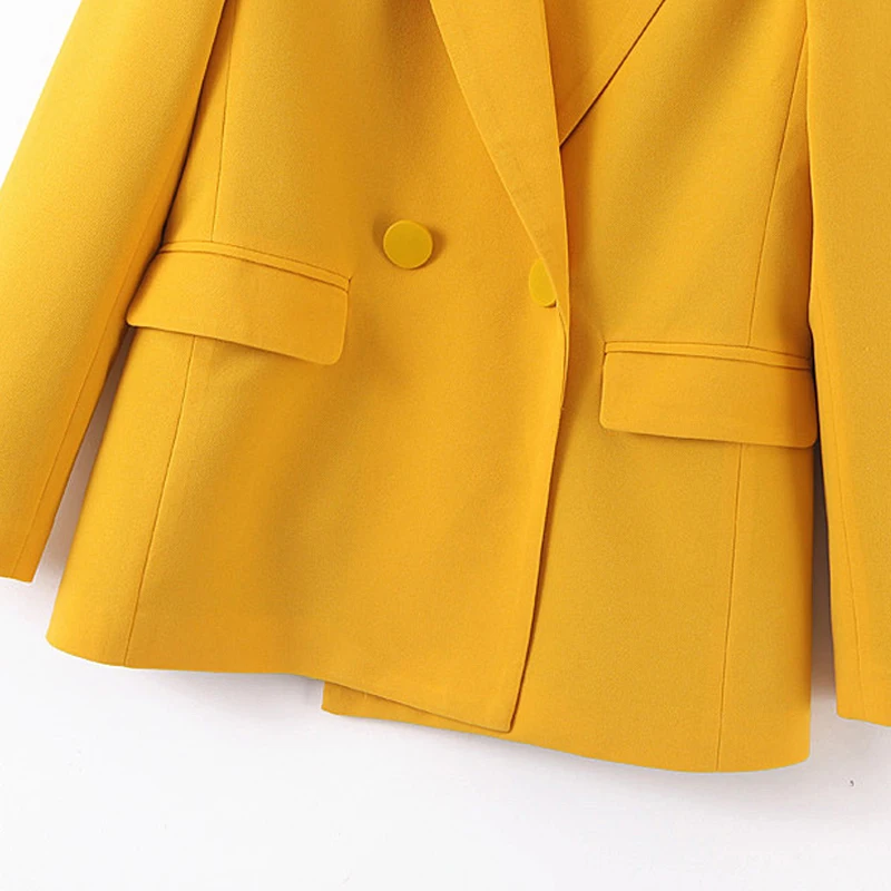 GOPLUS Women Chic Yellow Blazer Pockets Long Sleeve Office Wear Coat Solid Female Casual Outerwear Blazers Suit Jackets C8956