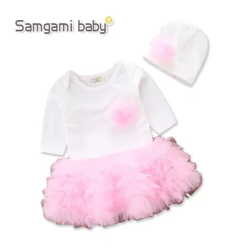

SAMGAMI BABY toddler girl clothing Girls Rompers Dresses Newborn flower white Jumpsuits Dress bebe Infant Children Party Costume