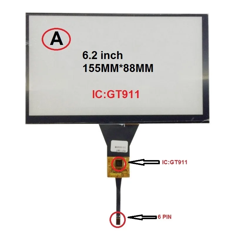 155*88 155*87 new 6.2 inch Capacitive touch screen for car dvd gps scree IC:GT911 GT911A | Компьютеры и офис