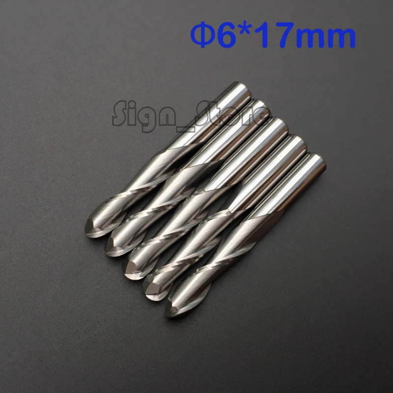 

Free Shipping 5 pcs/lot 6x17mm 2 Flutes Ball Nosed End Mill, CNC Router Bits, Milling Cutters, Solid Carbide, Cutting Tools