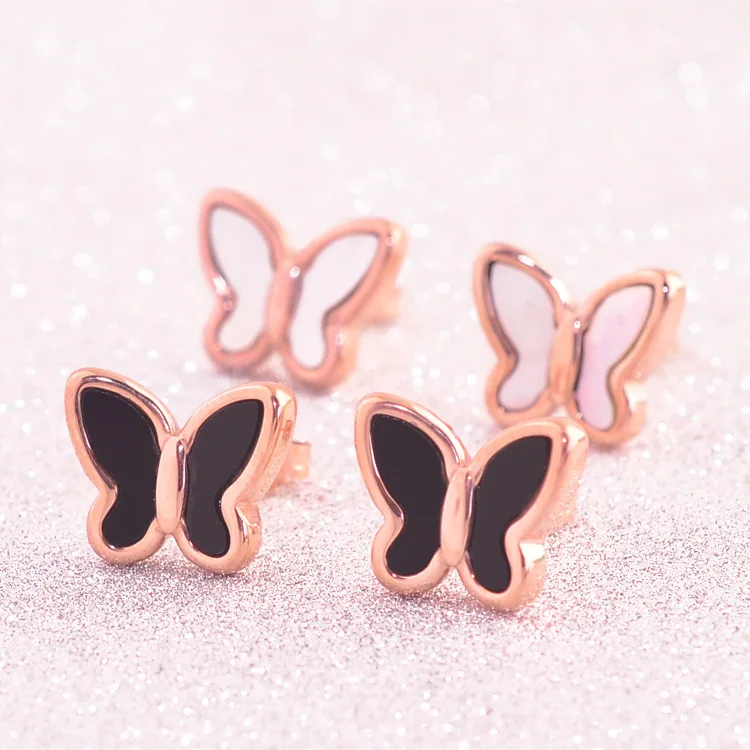 

YUNRUO New Arrival Fashion Elegant Shell Butterfly Earring Titanium Steel Jewelry Roae Gold Color Woman Gift Free Shipping 304