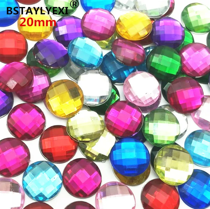 

50pcs 20mm Big Size Clear Crystal Rhinestones Flatback Acrylic Gems Round Strass Crystals Stones for Clothing Dress Crafts