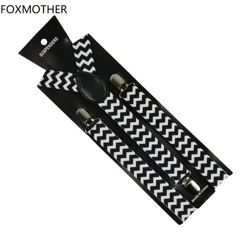 FOXMOTHER унисекс черно белые подтяжки шеврон зигзаг y образный зажим на эластичных