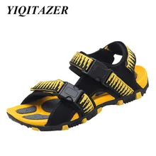 YIQITAZER/ г. летние новые модные пляжные мужские сандалии кожаные мужские удобные сандалии мужские Нескользящие мягкие резиновые сандалии из pu искусственной кожи
