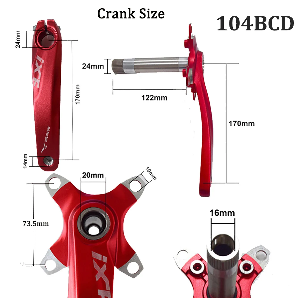 JIANKUN Crankset 170mm MTB Crank Set 104BCD Mountain Bike Road Bicycle Crank Cycle Screw Bottom Bracket Chainring BB Fit Shimano