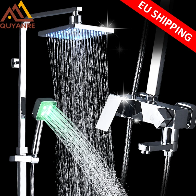 Chrome LED Bath Shower Faucets Set LED Shower HandShower Swivel Tub