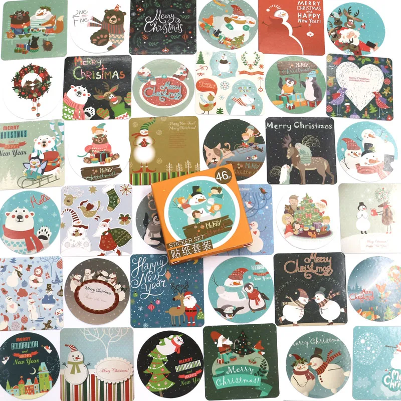 

46pcs/box Christmas Greeting Stickers Travel Decorative Stationery Stickers Ocean whale sticker Scrapbooking DIY Diary Album