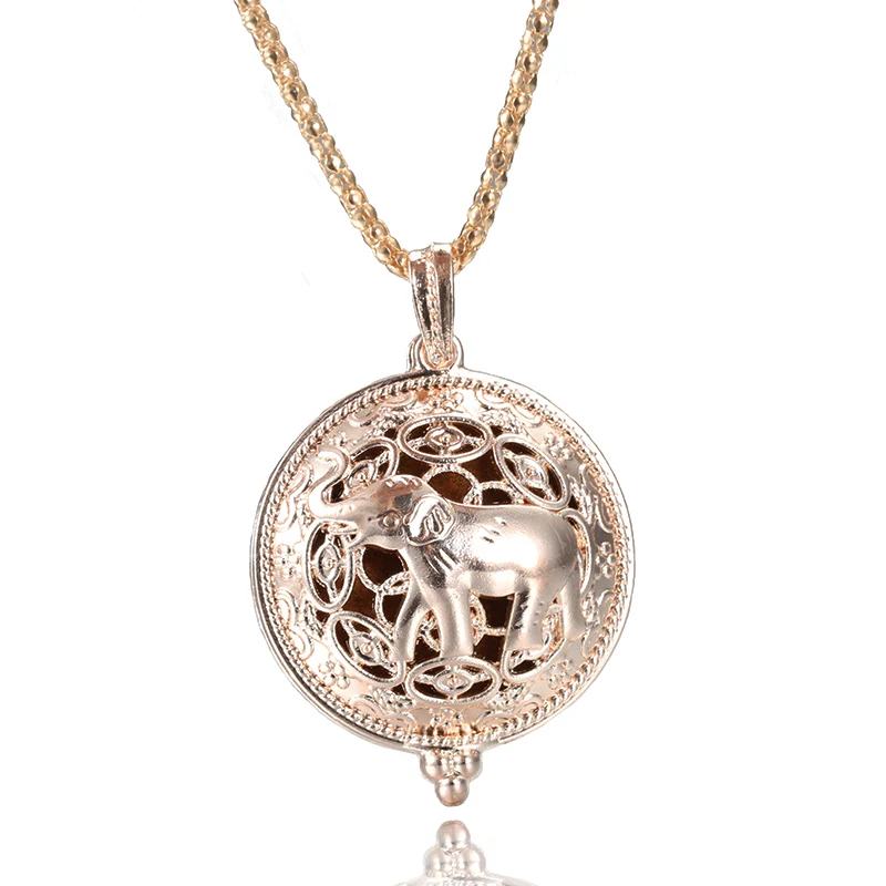 

MODKISR Vintage Golden Elephant Wild Box Aromatherapy Diffuser Locket Necklace Essential Oil Diffuser Magnetic Opening Necklace