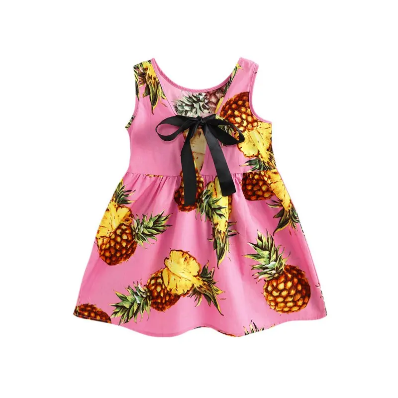 Kids Girl Fruit Printing Pattern Dress Kids Teens Sleeves Cotton Dress