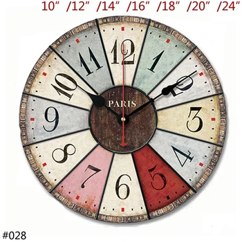 

Antique Style Pink Yellow Red Green Light Blue Blocked Arabic Numerals Printed 10, 12, 14, 16, 18, 20, 24 inches MDF Wall Clock