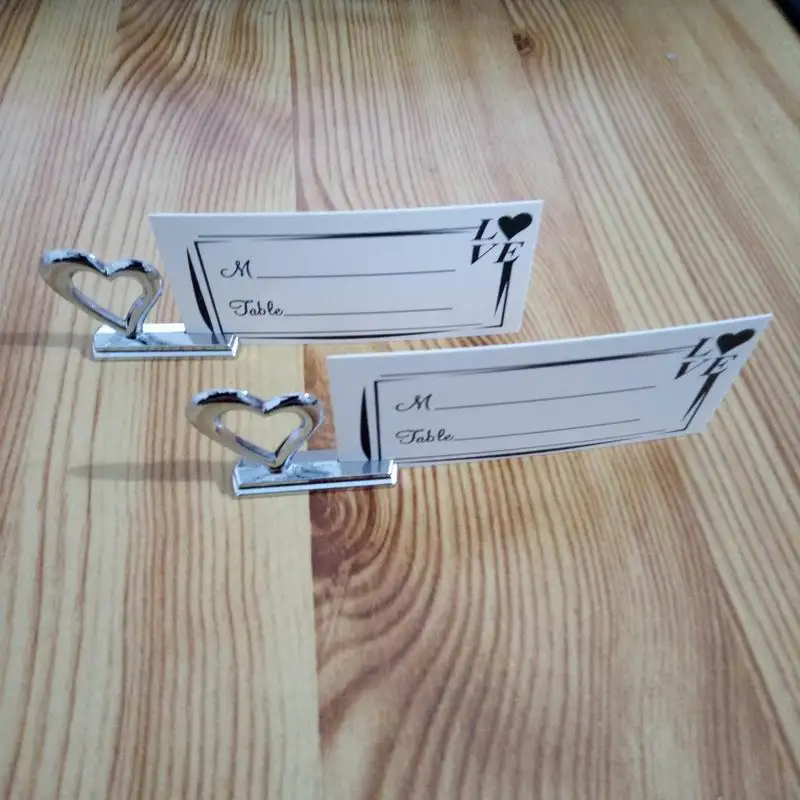 200pcs Fashion Love Heart Place Card Holder Placecard Holders Silver