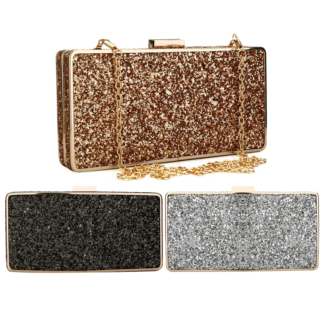

Women Gold Clutch Bag Gillter Evening Woman Handbag Purse Bag Luxury Prom Party Bags Clutches Silver Shoulder Bag With Chain