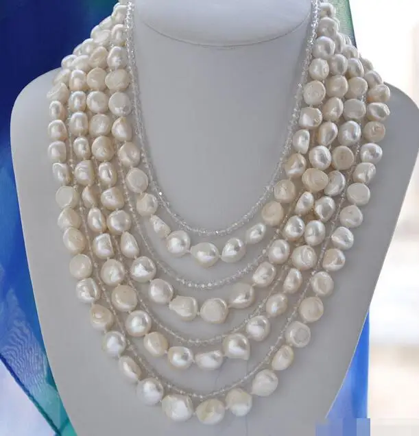 

3408 8row WHITE BAROQUE FW pearl faceted crystal necklace