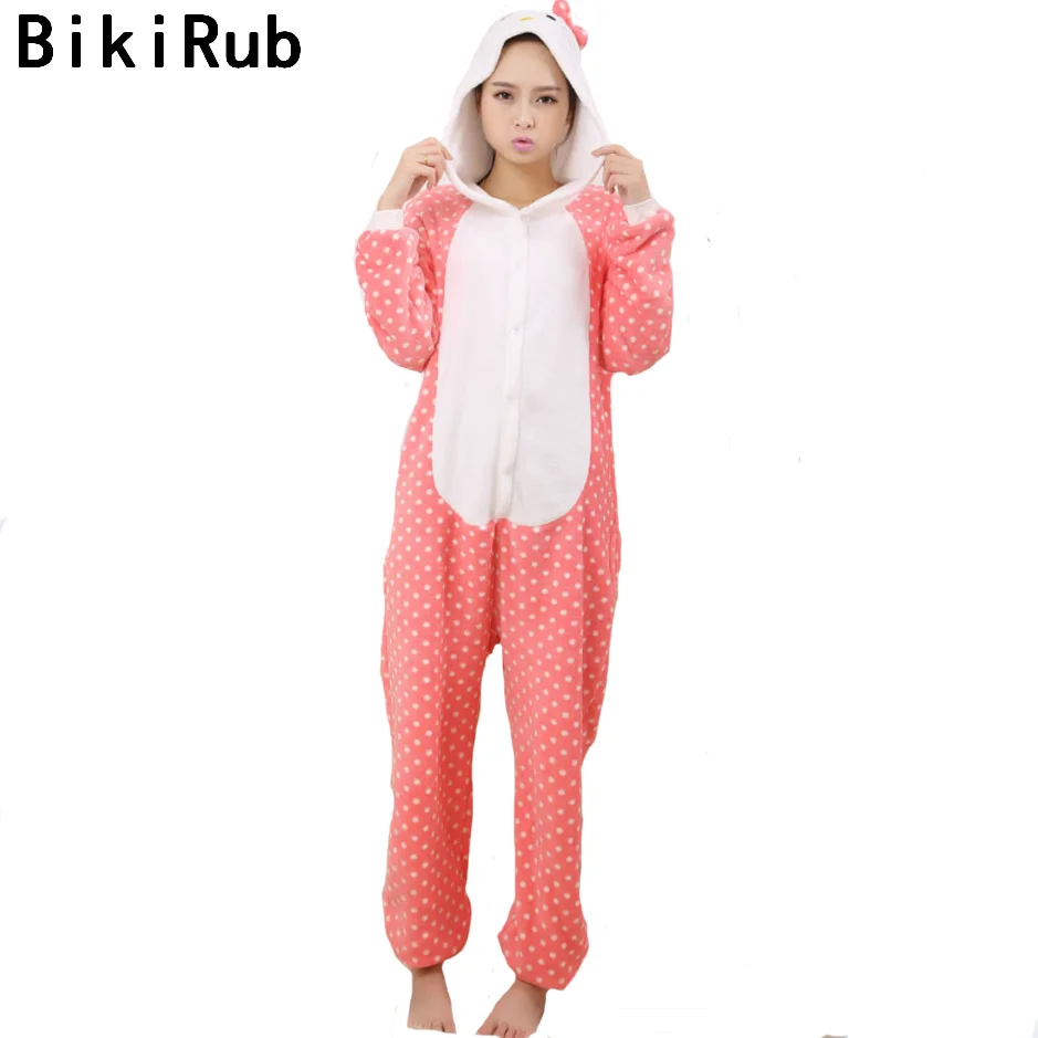 

BIKIRUB 2019 Women Pajamas Unisex Animal Pajama Set Cute Hello KT Cat Cartoon Sleepwear Adult Winter Long sleeve Flannel Pajamas