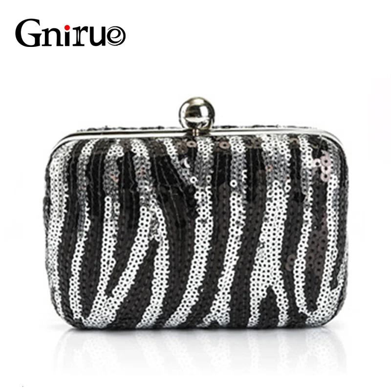 black and white striped clutch