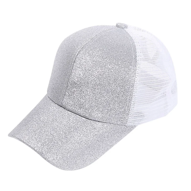 Кроссовки Кепки Для женщин Для мужчин Bling блесток Snapback шляпа летние грязные Бун сетчатые шляпы регулируемый спортивные шапки - Цвет: Silver Grey