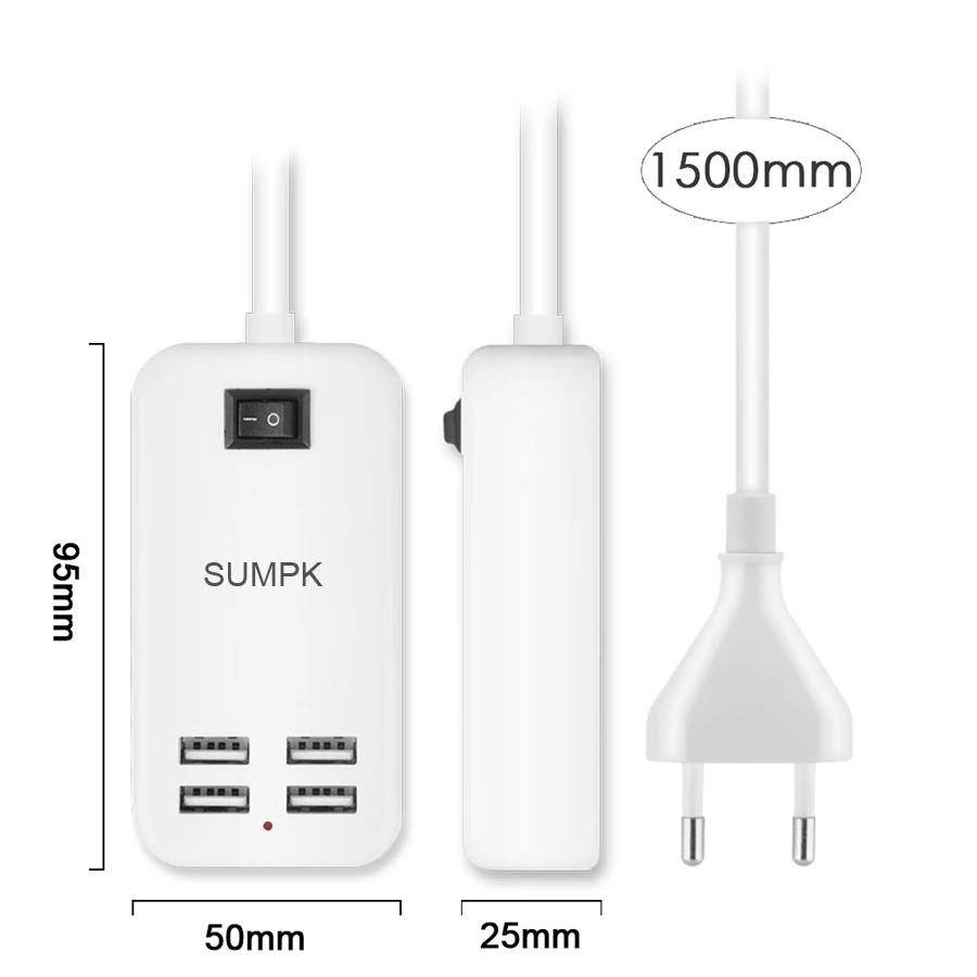 SUMPK 5V3A 4 порта USB зарядное устройство EU/US вилка USB настенное зарядное устройство Быстрая зарядка для samsung переключатель включения/выключения мобильного телефона зарядное устройство