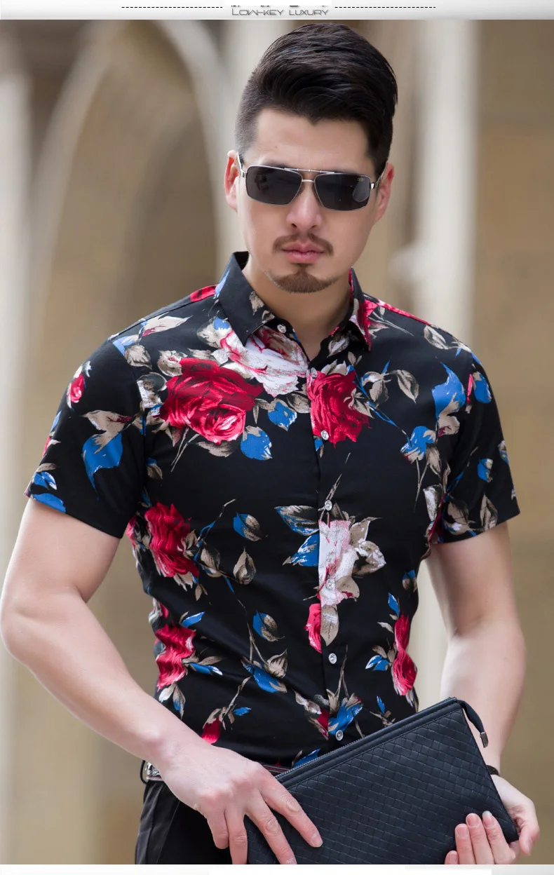 HCXY 2018 Летняя мода Мужская рубашка Slim Fit короткий рукав Футболка с цветочным принтом Мужские Костюмы тенденция мужские Повседневное рубашка