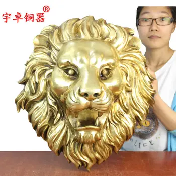 

20'' China Pure Copper Lion Head Bronze Statue Two Color