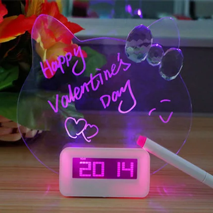 Цифровой будильник светодиодный флуоресцентная доска для сообщений бесшумный будильник домашний декор настольные часы с usb-портом розовый синий M009 - Цвет: Красный