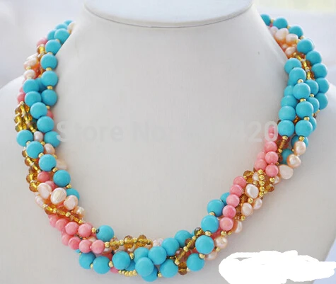 

~~ W&O655 >>5row 18" blue Turquoise pink coral pink pearl Citrine NECKLACE