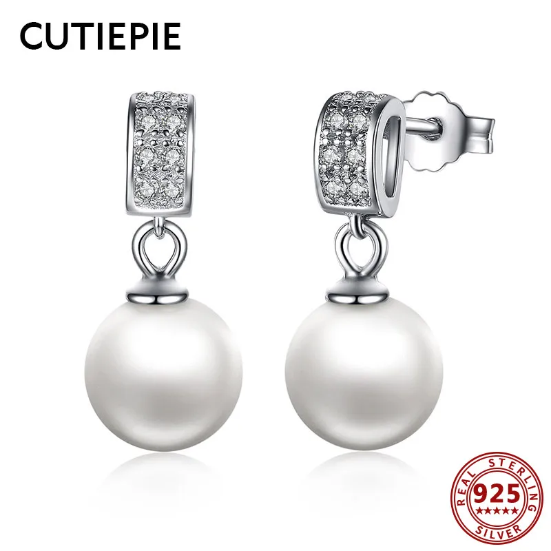 CUTIEPIE 100% Настоящее серебро 925 пробы жемчужины Висячие серьги для женщин Роскошные