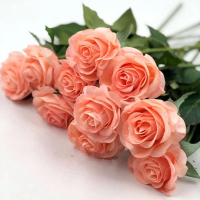 10 шт. 11 шт./лот шелковые искусственные цветы розы настоящие на ощупь розы цветы для нового года дома Свадебные украшения для вечеринки подарок на день рождения - Цвет: A fresh pink