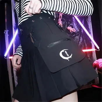 

Fashion Harajuku Girls Irregular Punk Skirt Streetwear Retro Vintage Pocket Bags Mini Skirts Women Summer Hip Pop Pleated Skirt
