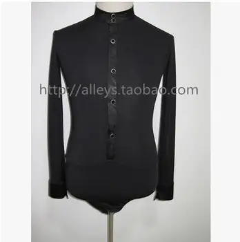 

Men's Latin dance costume milk silk Buttons long sleeves men's latin dance body top for men's latin dance competition jacket